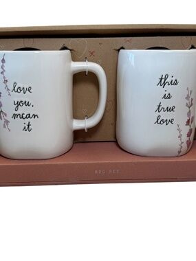 NEW Rae Dunn Love You Mean in / This is True Love 2 piece mug set ceramic